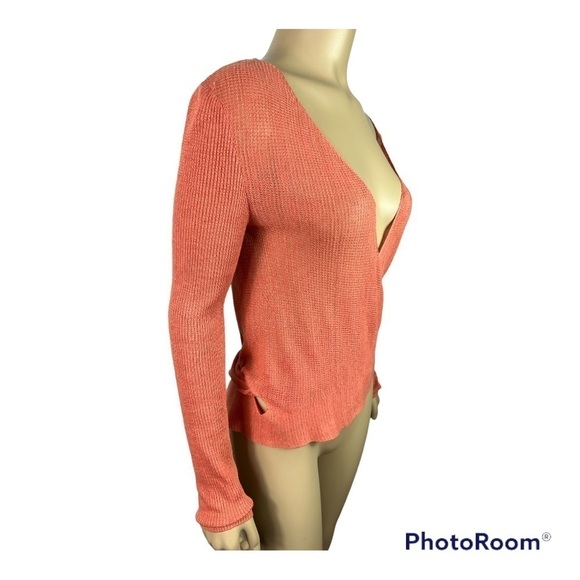 Lafayette 148 Orange Linen Wrap V Neck Top Size S - Picture 3 of 11